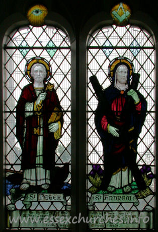 St Catherine, Wickford Church - This window in the south wall depicts St Peter and St Andrew, and is dedicated to Joseph Leete. He was a Churchwarden and a benefactor to the church. He provided, amongst other things, acetylene for the church's lighting plant (before the arrival of electricity).