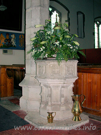 All Saints, Barling Church - This stone octagonal font dates from the 15th century.

