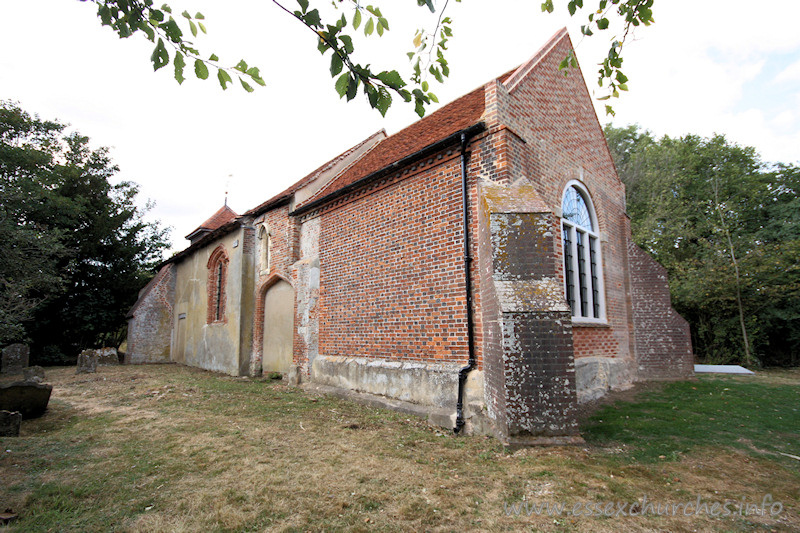 St Mary, Mundon Church - 



The south wall here shows the 
blocked S chapel archway, and the brick window, both dated early C16.