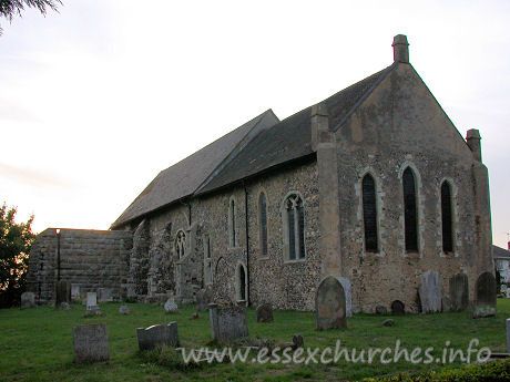 , East%Tilbury Church - View from Southeast, showing the remains of the south arcade, 
along with the new tower.
