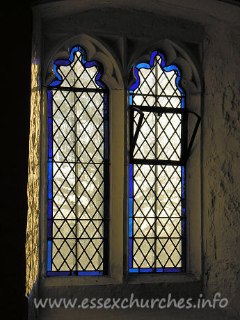 All Saints, Vange Church - The replacement S window. Much of the original lead work is 
still around, but was too badly damaged to be put back into use.


