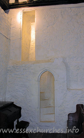 All Saints, Vange Church - The rood stairs. Information at the back of the church 
describes how the external walls of the rood stairs were effectively dismantled 
stone-by-stone during the restoration, and then carefully pieced back together 
again.


