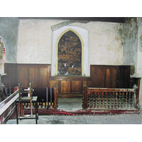 All Saints, Vange Church - The chancel, before work commenced. Note the shattered E 
window. Fragments of which have been used in the current E window. Again, taken 
from a picture on display inside the church.
