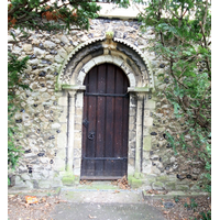 Holy Trinity, Southchurch Church - This is the original Norman north door, relocated to become the west door of the new nave, after Comper's enlargements in 1906.