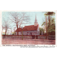 Holy Trinity, Southchurch Church - The small, Norman church, before enlargement.
Postcard - Ellis, Southend-on-Sea

