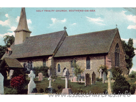 Holy Trinity, Southchurch Church - And again, the Norman church, before enlargement, seen here 
from the south.
Postcard - The IXL Series
