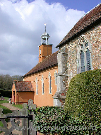 St Mary the Virgin, Tilty Church - It is immediately apparent, from this photo, that the chancel 
is of a very different building style (and size) to the nave.

