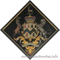 St John the Baptist, Thaxted Church - For Henry, 3rd Viscount Maynard, Lord Lieutenant and Vice-Admiral of Essex who married, in 1810, Mary, daughter of Reginald Rabett, of Bramfield Hall, and died 19 May 1865.
 
Details taken from Hatchments in Britain: 6, Edited by Peter Summers