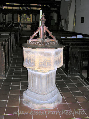 All Saints, Dovercourt Church - 




C14 font with cusped panels of tracery and quatrefoils.
