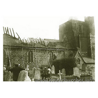 St Giles & All Saints, Orsett Church - Fire at Orsett Church, July 1926
Both Orsett and Tilbury fire brigades were in attendance at the fire which caused serious damage to the church, much of the roof was destroyed, ancient stained glass was also destroyed.
This image was supplied by Steve Pavitt. The original source 
is, as yet, unknown, but will be credited ASAP.
Please visit Steve's superb website,
Bygone Grays Thurrock.
