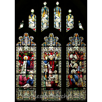 St Andrew, Hornchurch Church - This first north aisle stained glass is late 19th century. It has three lights depicting Jesus in the garden of Gethsemane, Jesus with Pilate and Jesus on the road to Calvary.