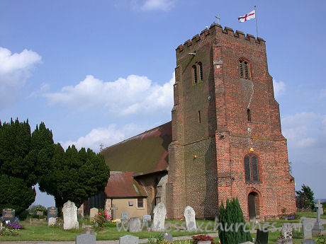 St Margaret, Downham Church - 


The large brick W tower is dated to around 1500. It is 
diagonally buttressed, and sports a diaper pattern, which can just be seen in 
this image. The tower contains six bells.






