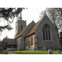 St Edmund, Abbess Roding Church - From this SE view can be seen the C15 chancel in front of the C14 nave.
The E window is the result of the 1867 restoration.