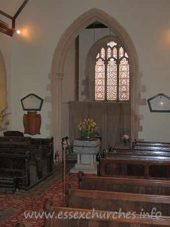 , Abbess%Roding Church - Looking across the nave, to the SW.
