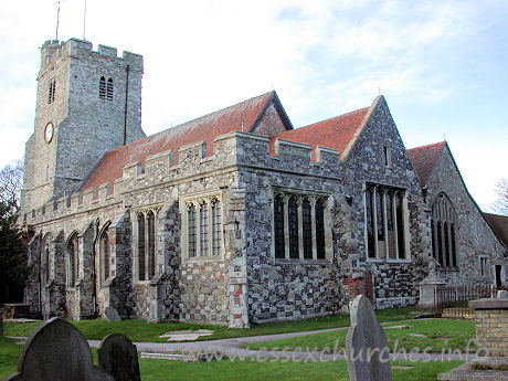Holy Trinity, Rayleigh Church - 


This picture clearly shows the church's most impressive side, 
with the embattled south aisle, dating from 1517 by William Alleyn.



