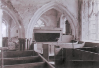 St Peter & St Paul, St Osyth Church - St Clere's Pew (called the Opera Box)
 
Presented by Kathleen Norman, in loving memory of her father, Arthur Norman, who took the photographs before the last restoration - in 1900.
From a photo on display in the church.