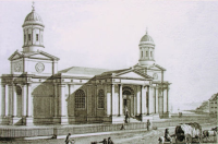 St Mary (Old Church), Mistley Church - 




The church before demolition of the nave, around 1871. The 
portico columns have been re-used on each of the now free-standing towers, to 
continue the pattern of the buttressing.




