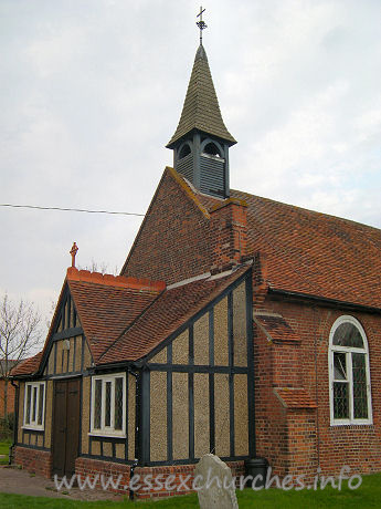 Holy Trinity, North Fambridge Church - 


The W front was much altered in 1890, with the addition of 
half-timbering and pebbledash.








