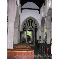 St Mary the Virgin, Great Bardfield Church - Looking E inside the church, the chief treasure can clearly be seen.