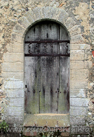 Dedication Unknown, Mashbury Church - This N door is rather plain, apart from the C12 ironwork.
