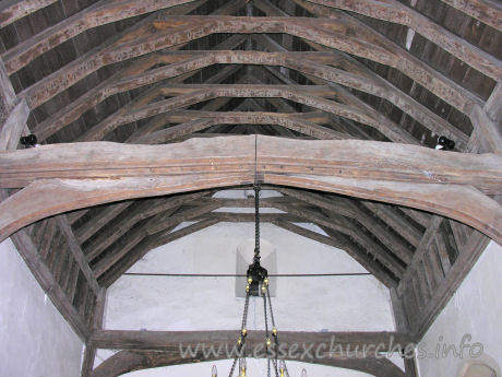 St Mary the Virgin, Strethall Church - Present nave roof is most likely early C15, and is trussed with cambered tie-beams and arch-braces.