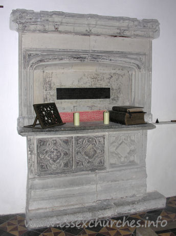 St Mary the Virgin, Strethall Church - This monument, in the N wall of the chancel is for John Gardyner. The inscription reads [taken from the church's guide]:
 
"Pray for the soules of John gardyner gentilman here buryed sometyme lord of this manour + patron/ of this Churche + of Johane sometyme his wife doughter of henry Wodecok of London gentilman/ + of henry gardyner their son whiche Johane lyethe buryed in the Church of seint mary Wolnoth/ i lumbard street of London + the seid henry their son lyethe buryed in the Churche of sevenok in kent/ + seid John died at this manour at midnight between the xxx day + the xxxi day of august/ the yere of our lord god mvc and viii to all Soules Jhu be marcyfull amen"