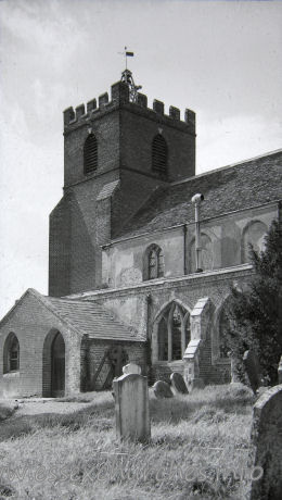 St Andrew, Helion Bumpstead Church - Taken from a picture in the church. Note the old porch, and the existence of the stone tracery in the windows. Compare this with Exterior Image 1.