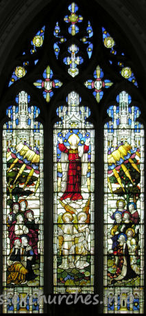 St Nicholas, Elmdon Church - The Ascension of Christ, by Clayton and Bell, 1911. This window is a memorial to Robert Fiske Wilkes (vicar 1842-1862) and his wife.