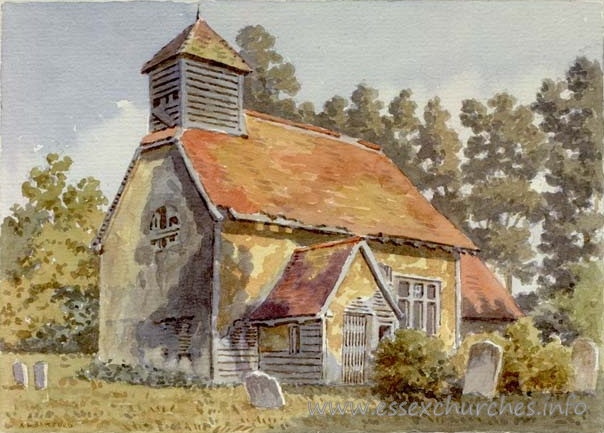 St Nicholas, Hazeleigh Church - A watercolour painting of St Nicholas, Hazeleigh, by Alfred Bennett Bamford (1857-1939) - now out of copyright.